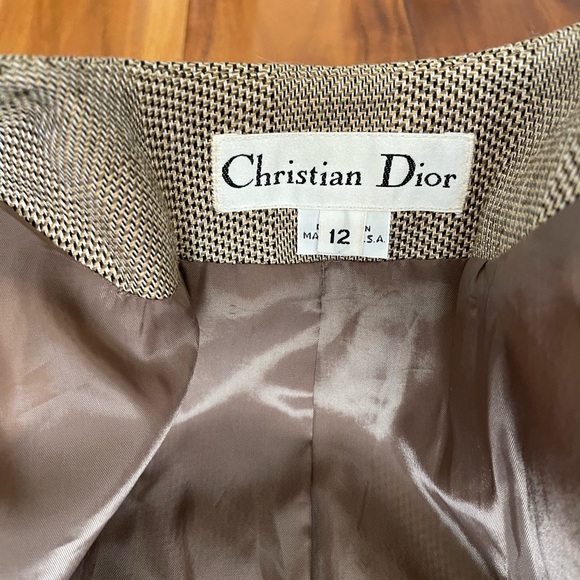 Christian Dior Blazer Jacket buttons no collar shoulder pads pockets checker - Picture 6 of 12